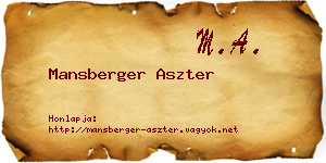 Mansberger Aszter névjegykártya